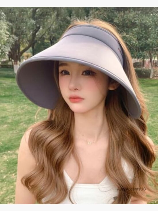 Women\'s UPF Sun Visor Hat Wide Brim Foldable Adjustable Ponytail Beach Travel